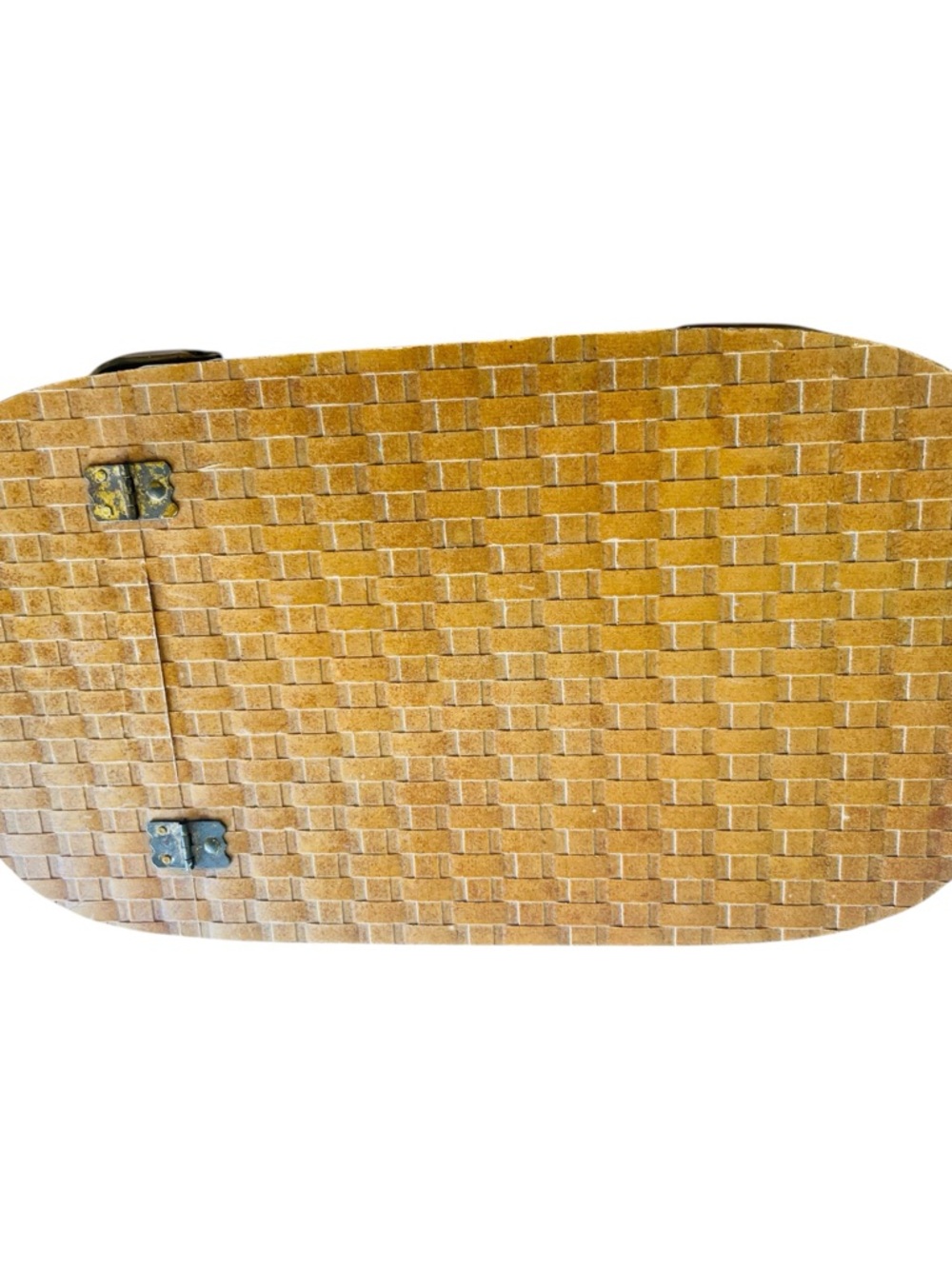 Vintage Hawkeye Burlington Picnic Basket Woven Wood Folding Lid 21” - Picture 4 of 5
